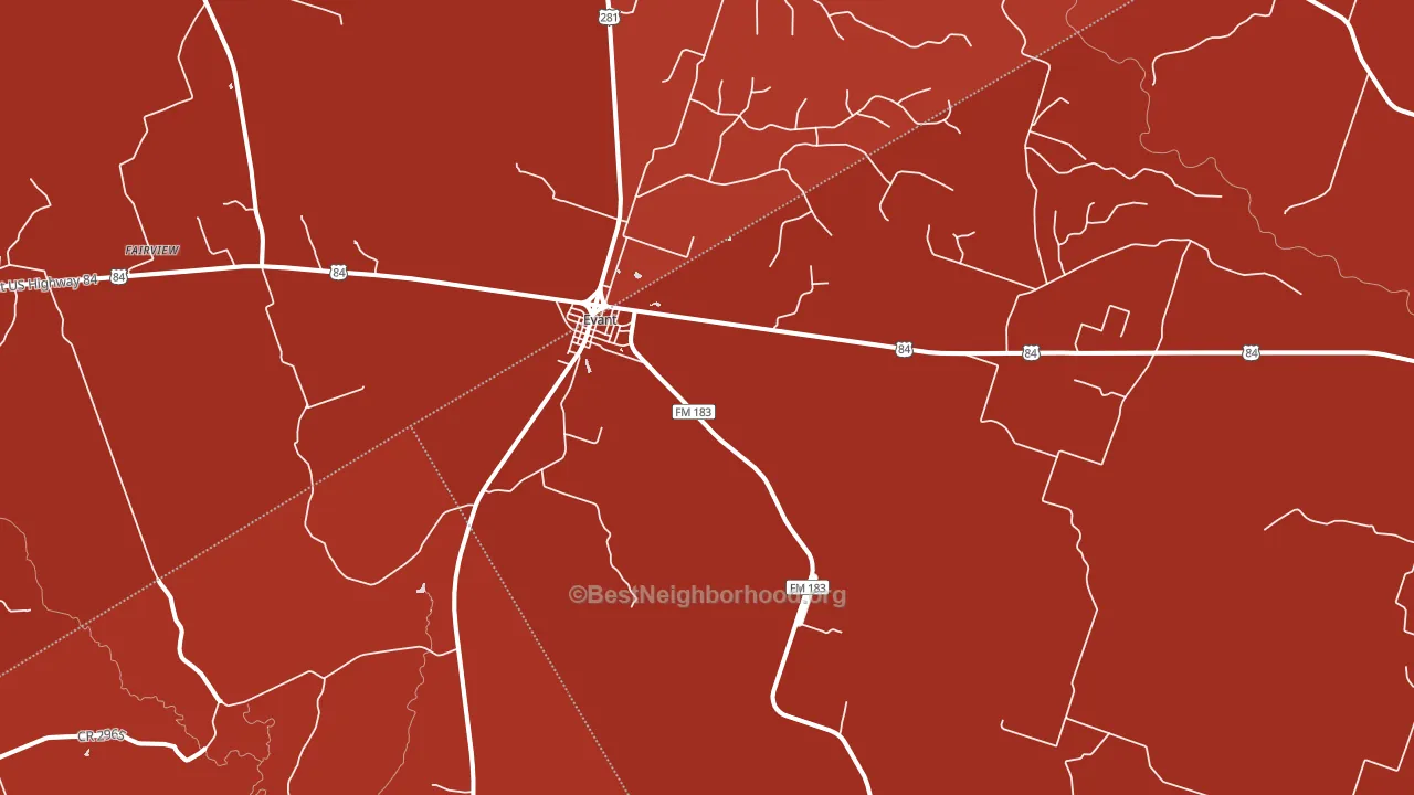 Evant, TX block-group political-lean map