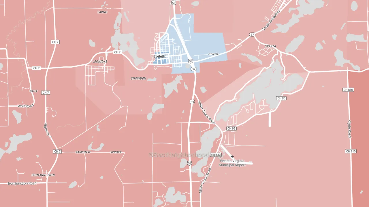 Eveleth, MN block-group political-lean map
