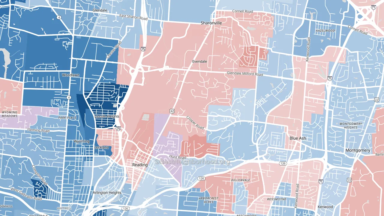 Evendale, OH block-group political-lean map