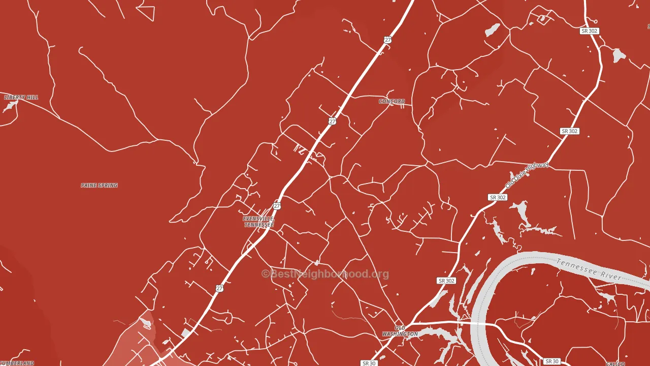 Evensville, TN block-group political-lean map