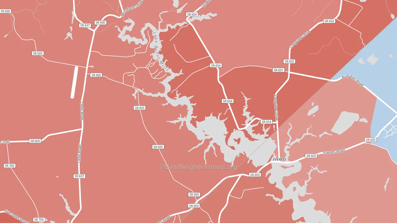 Everets, VA block-group political-lean map