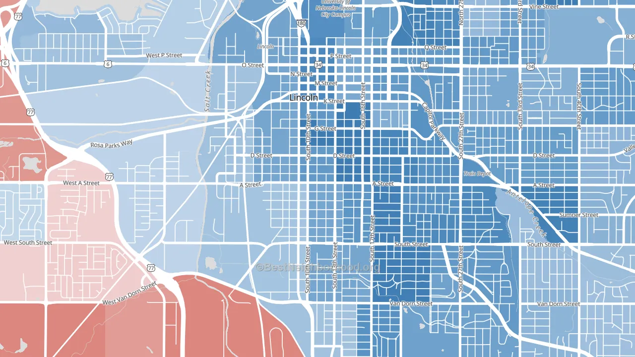 Everett, Lincoln, NE block-group political-lean map