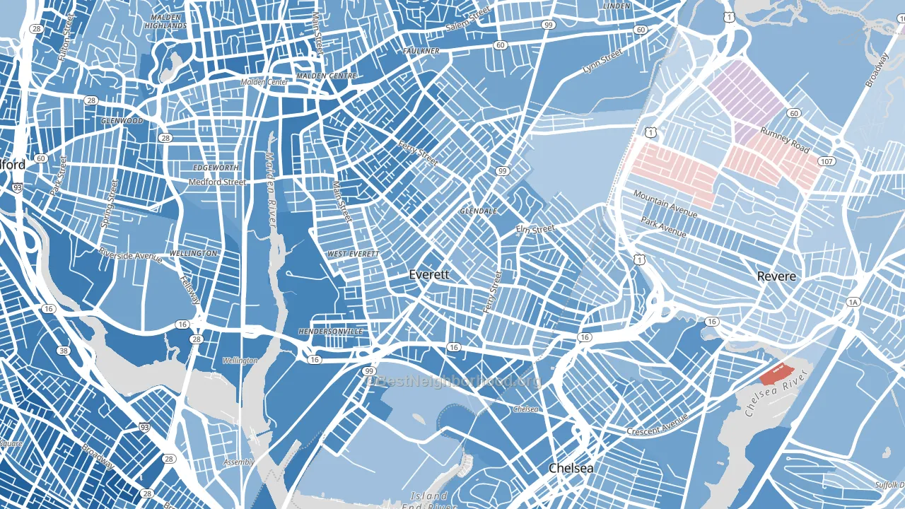 Everett, MA block-group political-lean map
