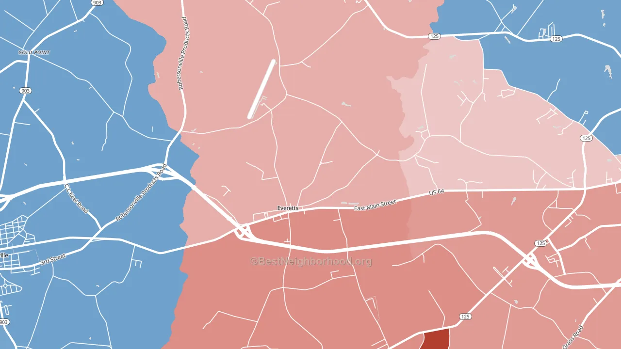 Everetts, NC block-group political-lean map