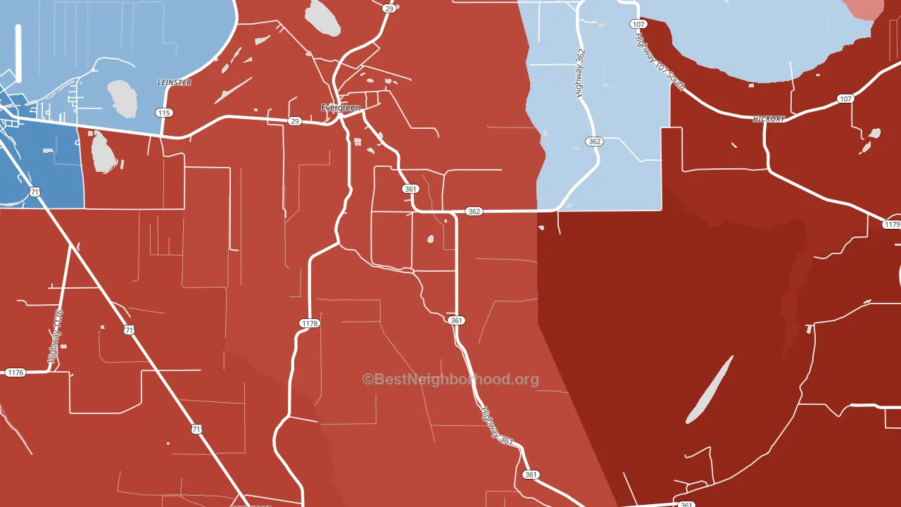 Evergreen, LA block-group political-lean map