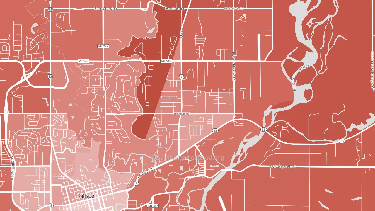 Evergreen, MT block-group political-lean map