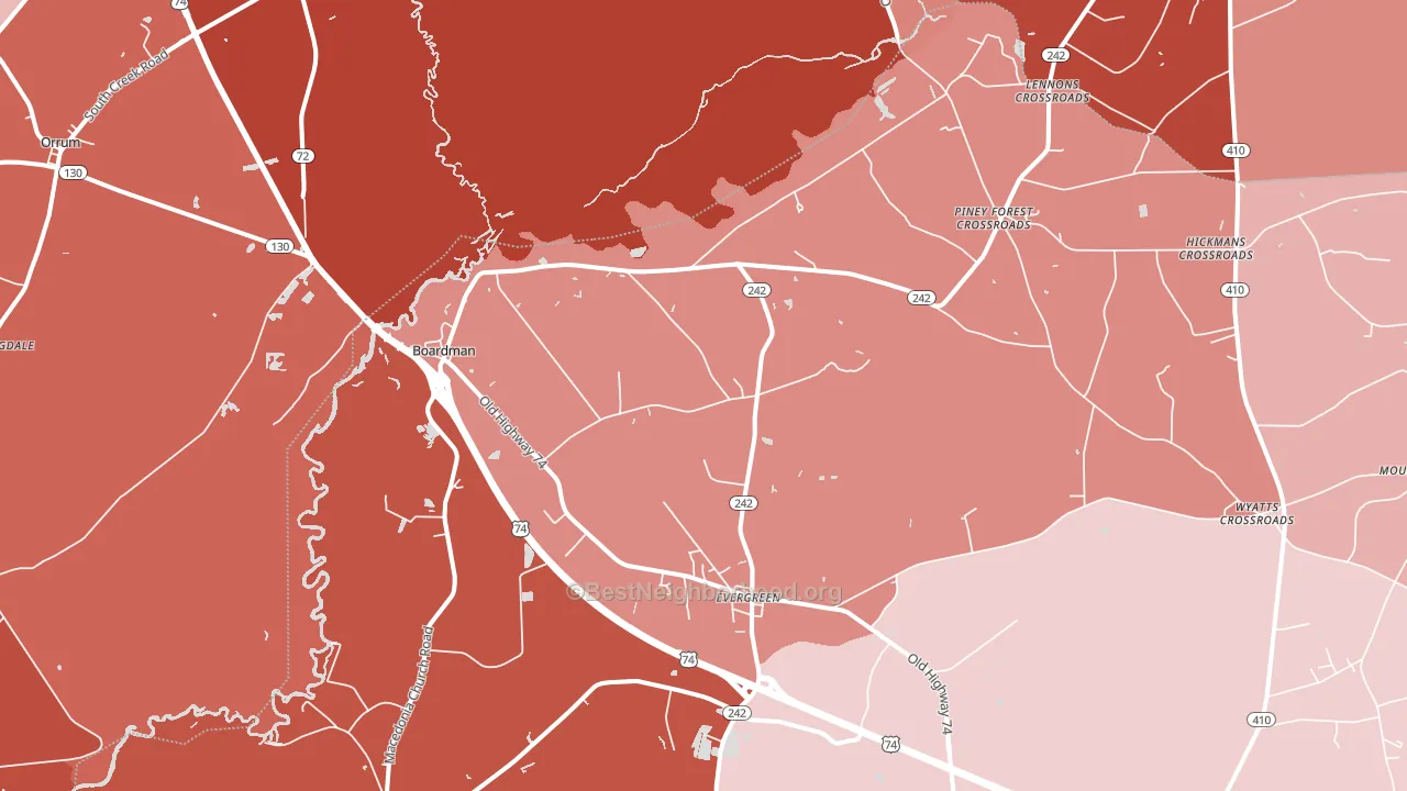 Evergreen, NC block-group political-lean map