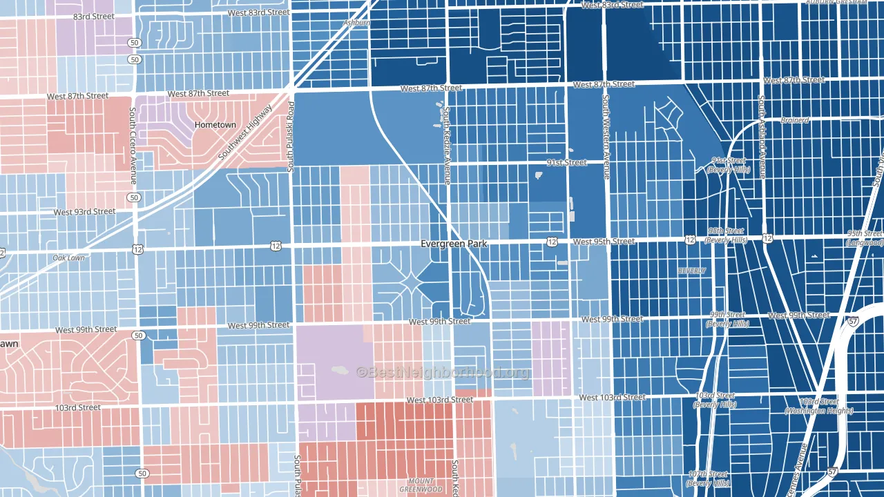 Evergreen Park, IL block-group political-lean map