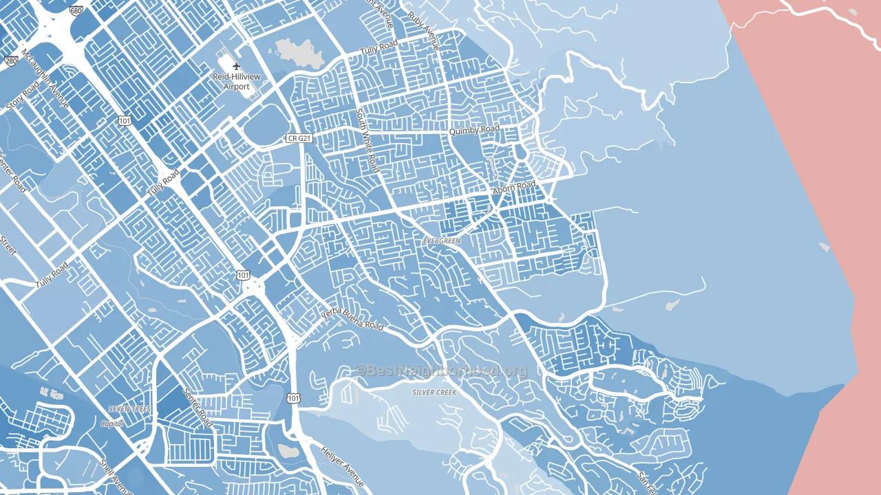 Evergreen, San Jose, CA block-group political-lean map