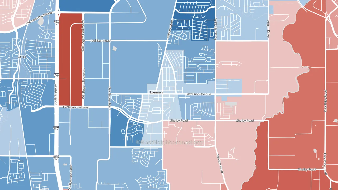 Everman, TX block-group political-lean map
