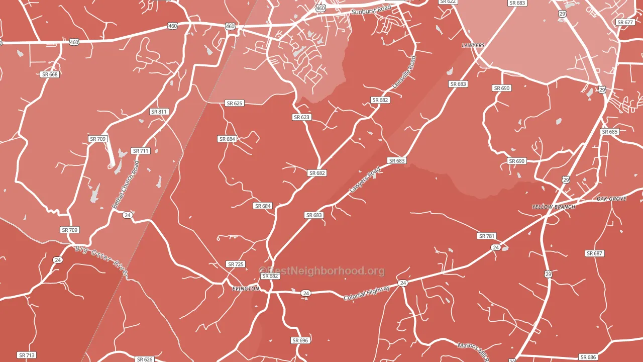 Evington, VA block-group political-lean map