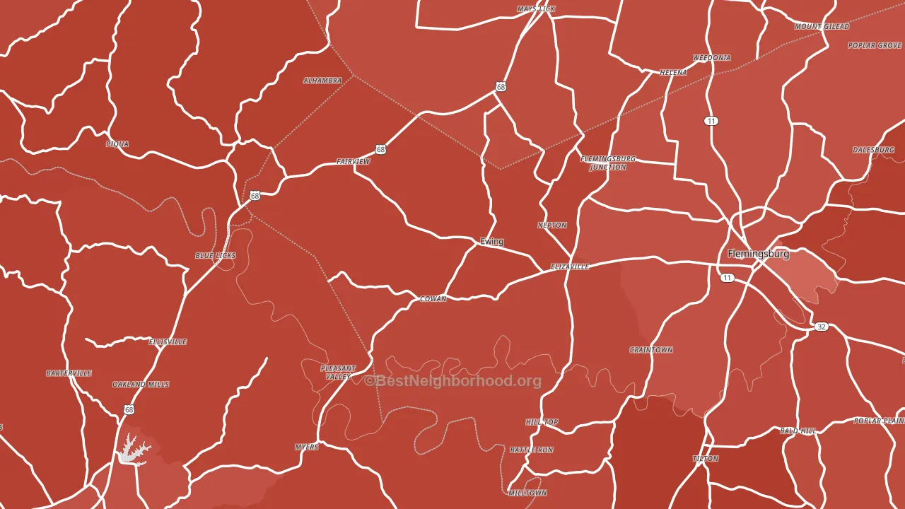 Ewing, KY block-group political-lean map