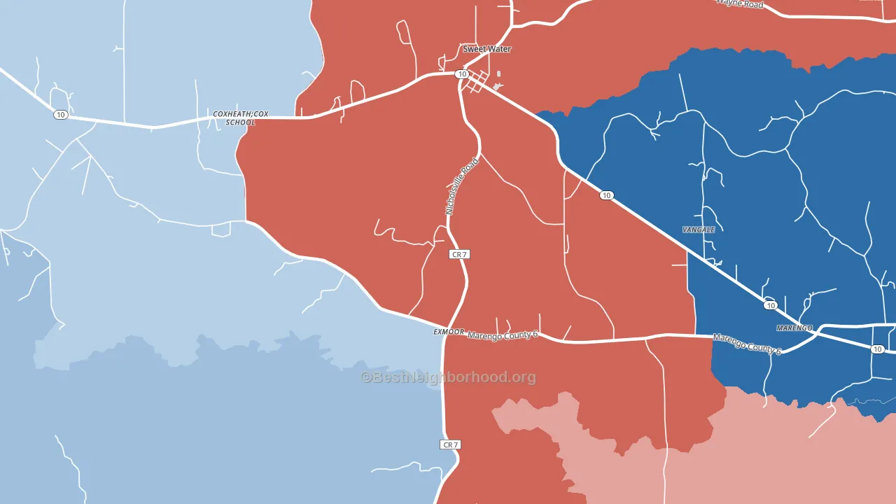 Exmoor, AL block-group political-lean map