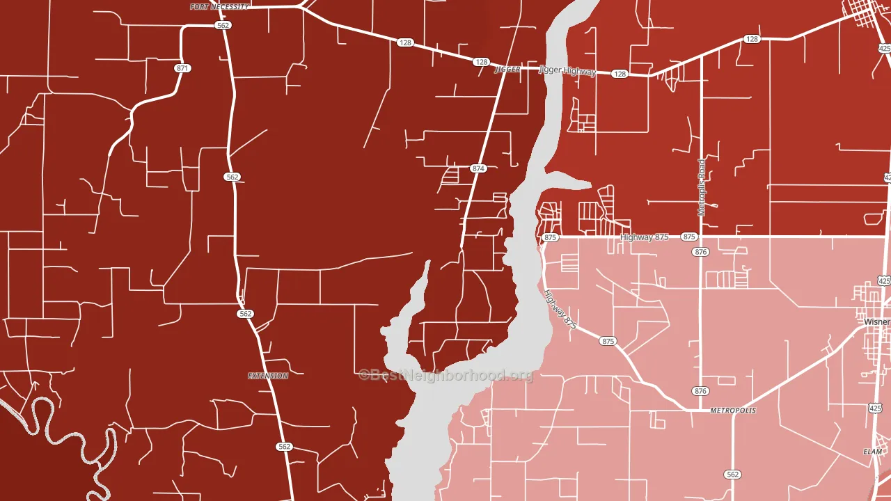 Extension, LA block-group political-lean map