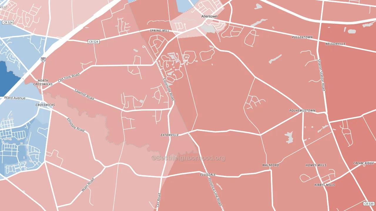 Extonville, NJ block-group political-lean map