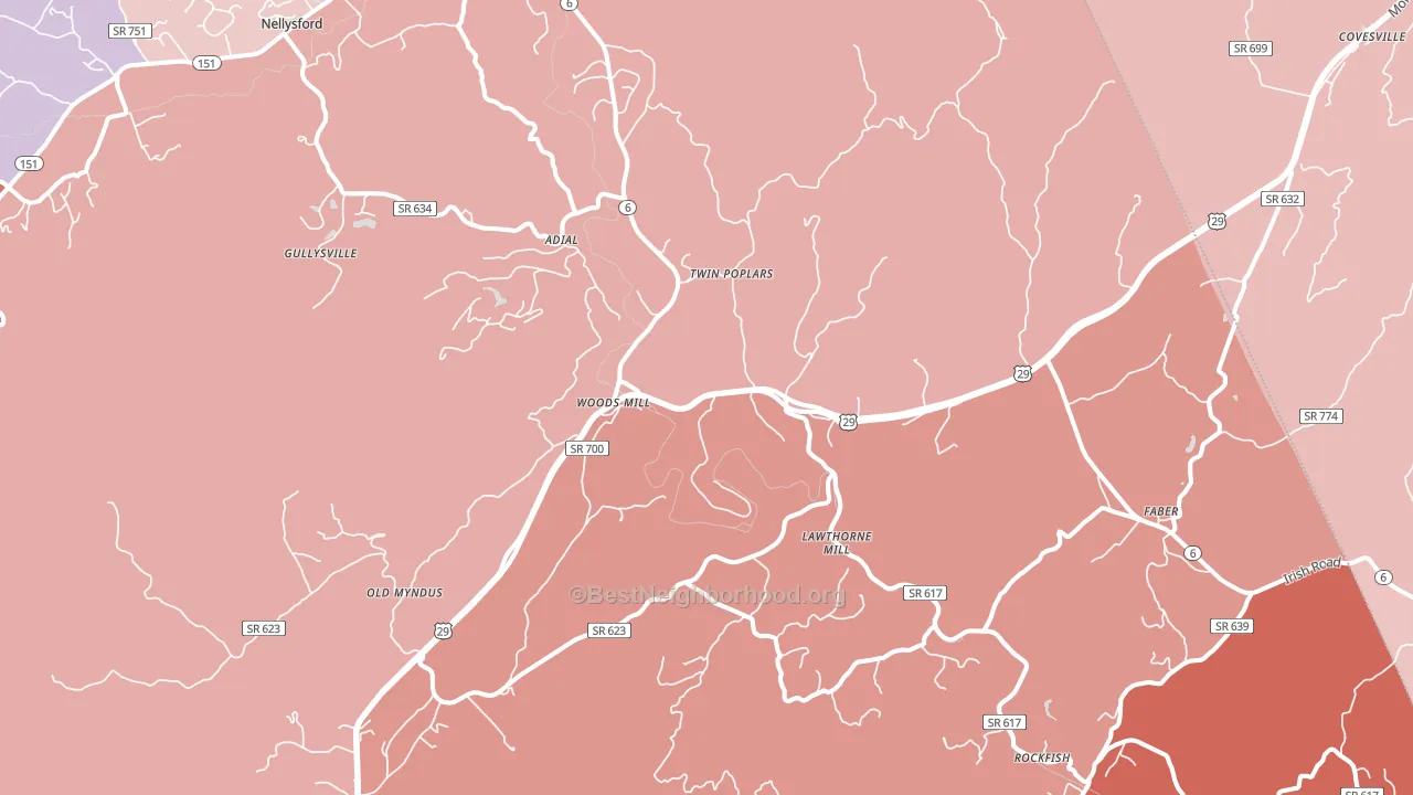 Faber, VA block-group political-lean map