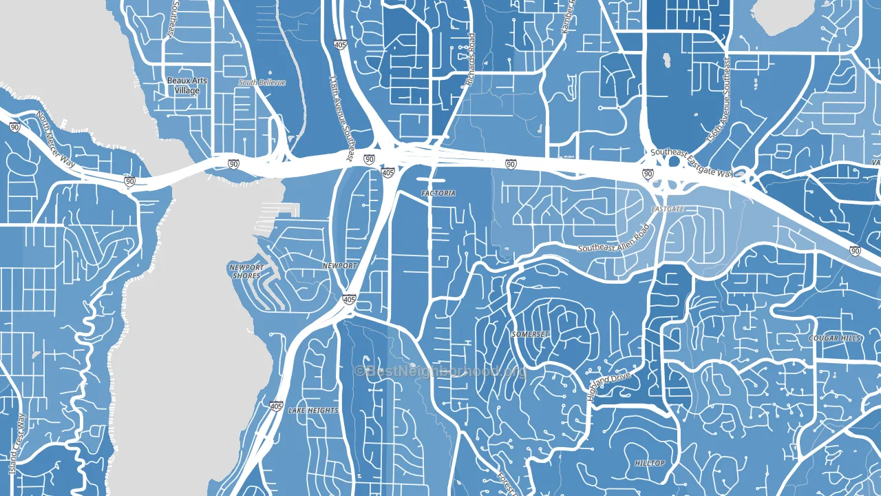Factoria, Bellevue, WA block-group political-lean map