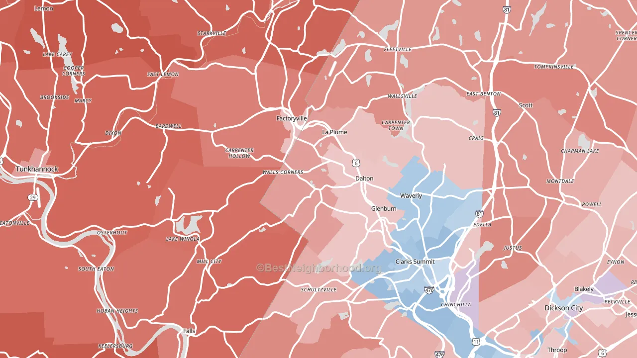 Factoryville, PA block-group political-lean map