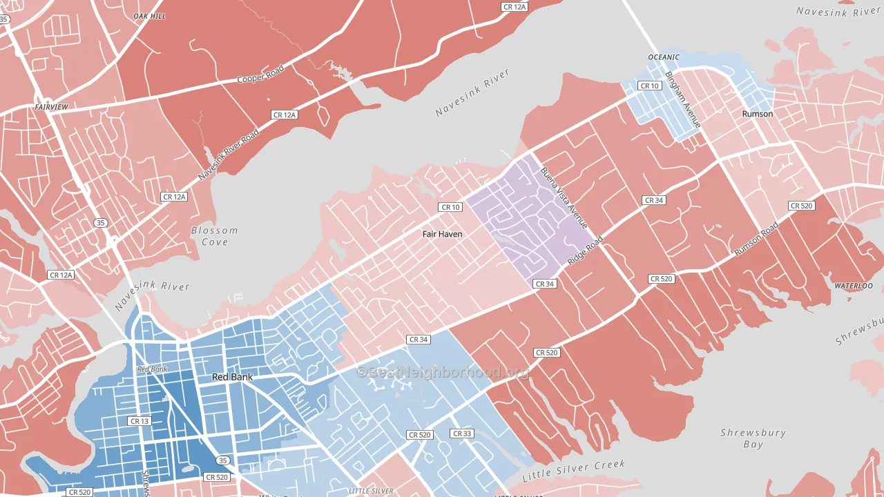 Fair Haven, NJ block-group political-lean map