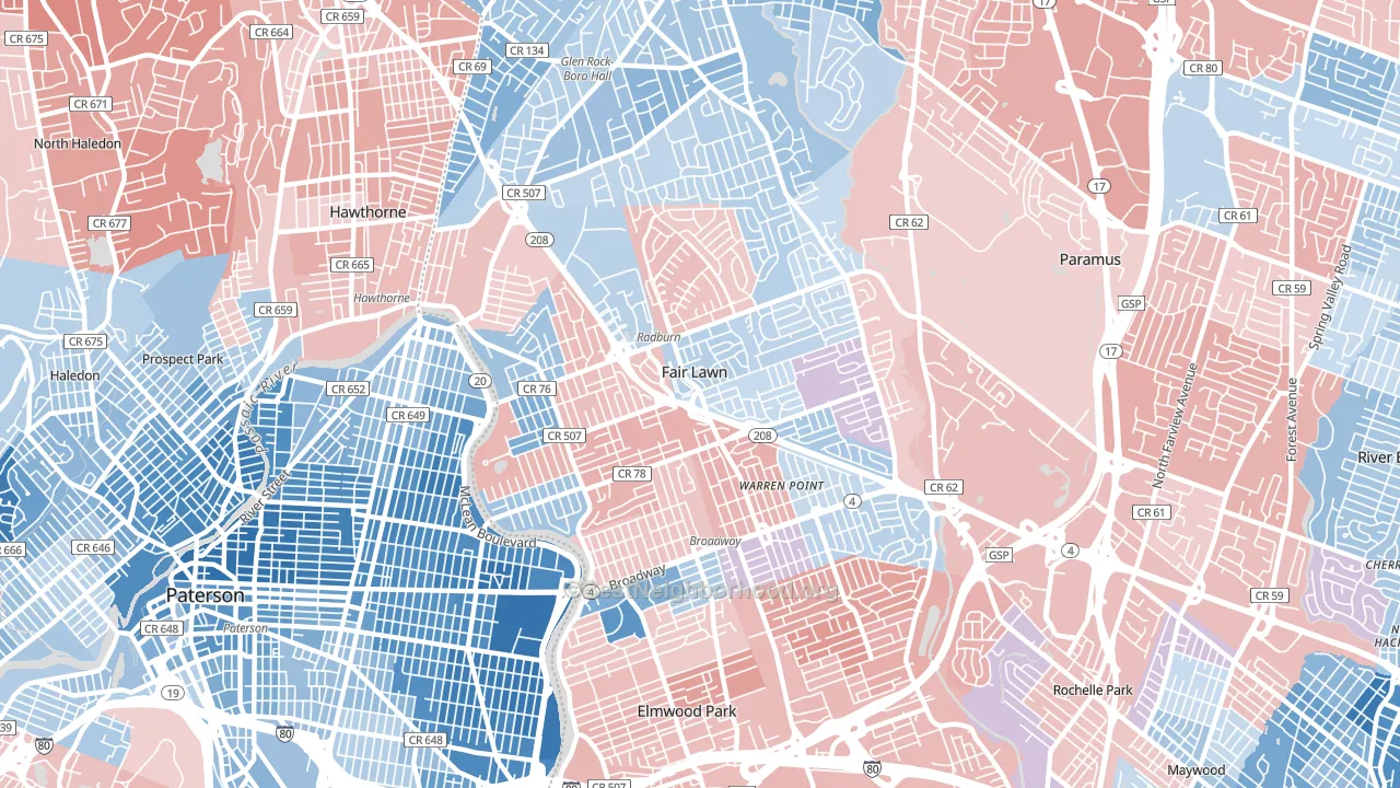 Fair Lawn, NJ block-group political-lean map