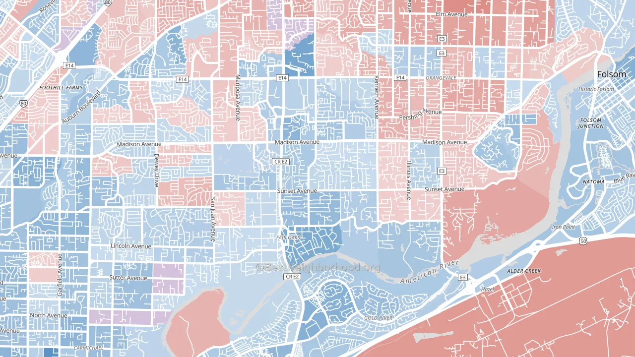 Fair Oaks, CA block-group political-lean map