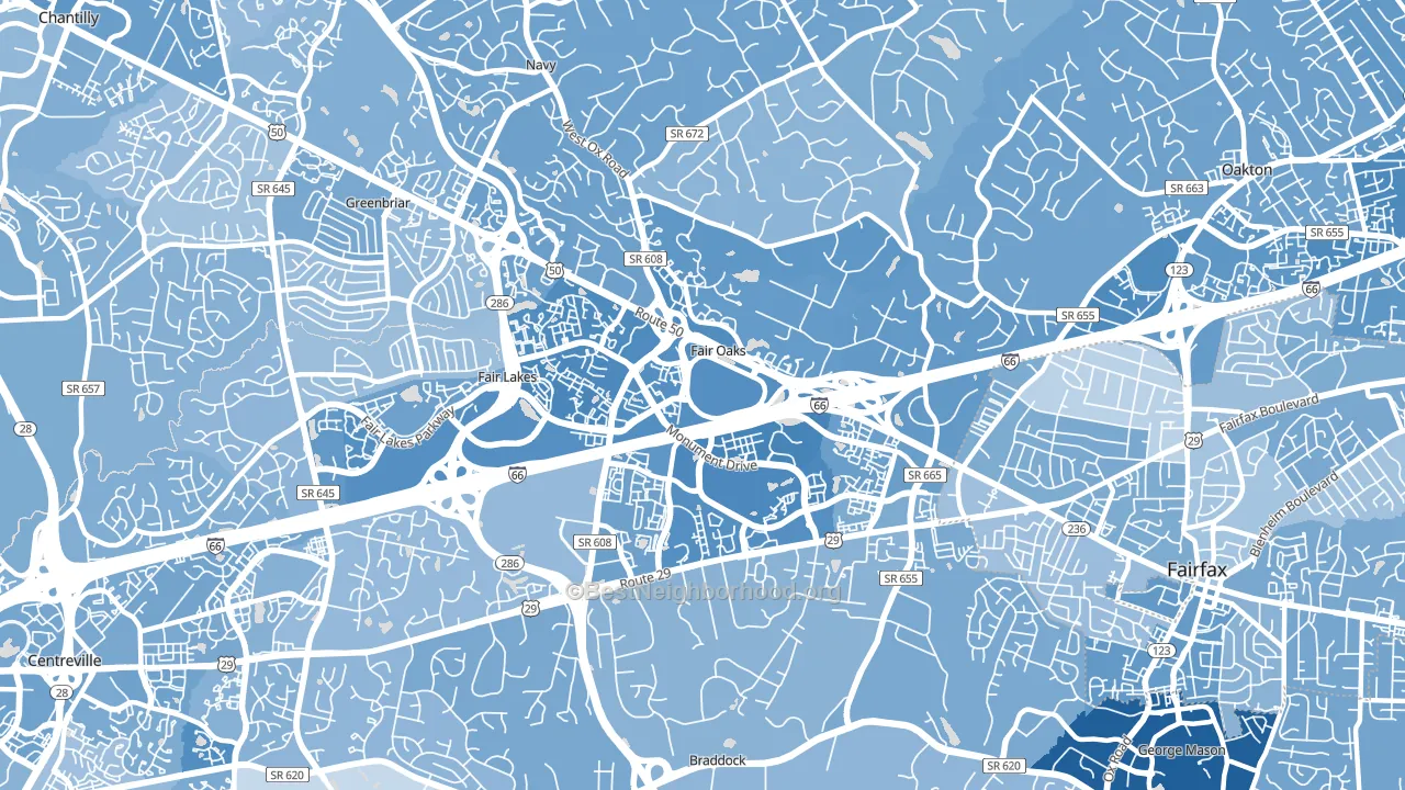 Fair Oaks, VA block-group political-lean map