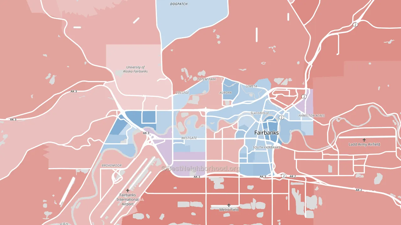 Fairbanks, AK block-group political-lean map