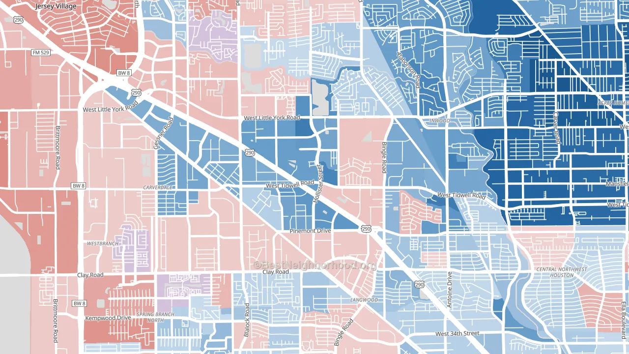 Fairbanks-Northwest Crossing, Houston, TX block-group political-lean map