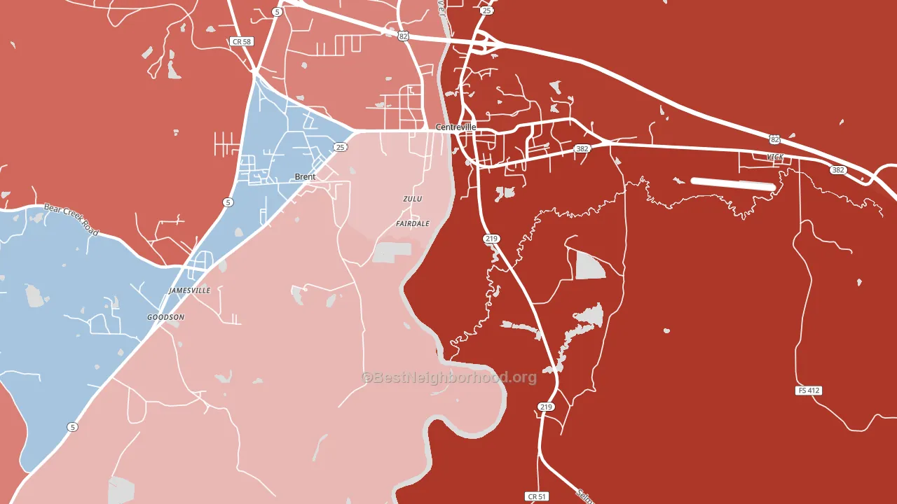Fairdale, AL block-group political-lean map
