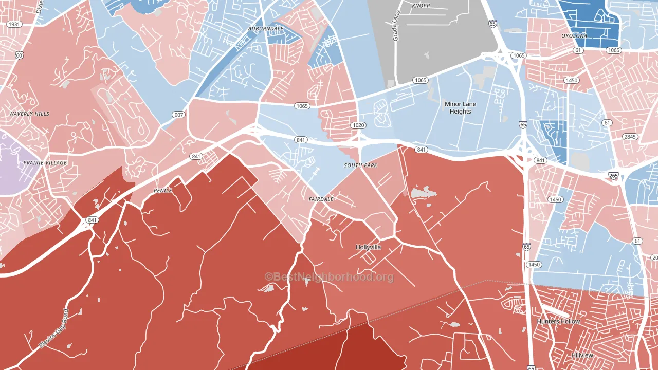 Fairdale, KY block-group political-lean map