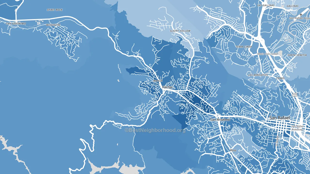 Fairfax, CA block-group political-lean map