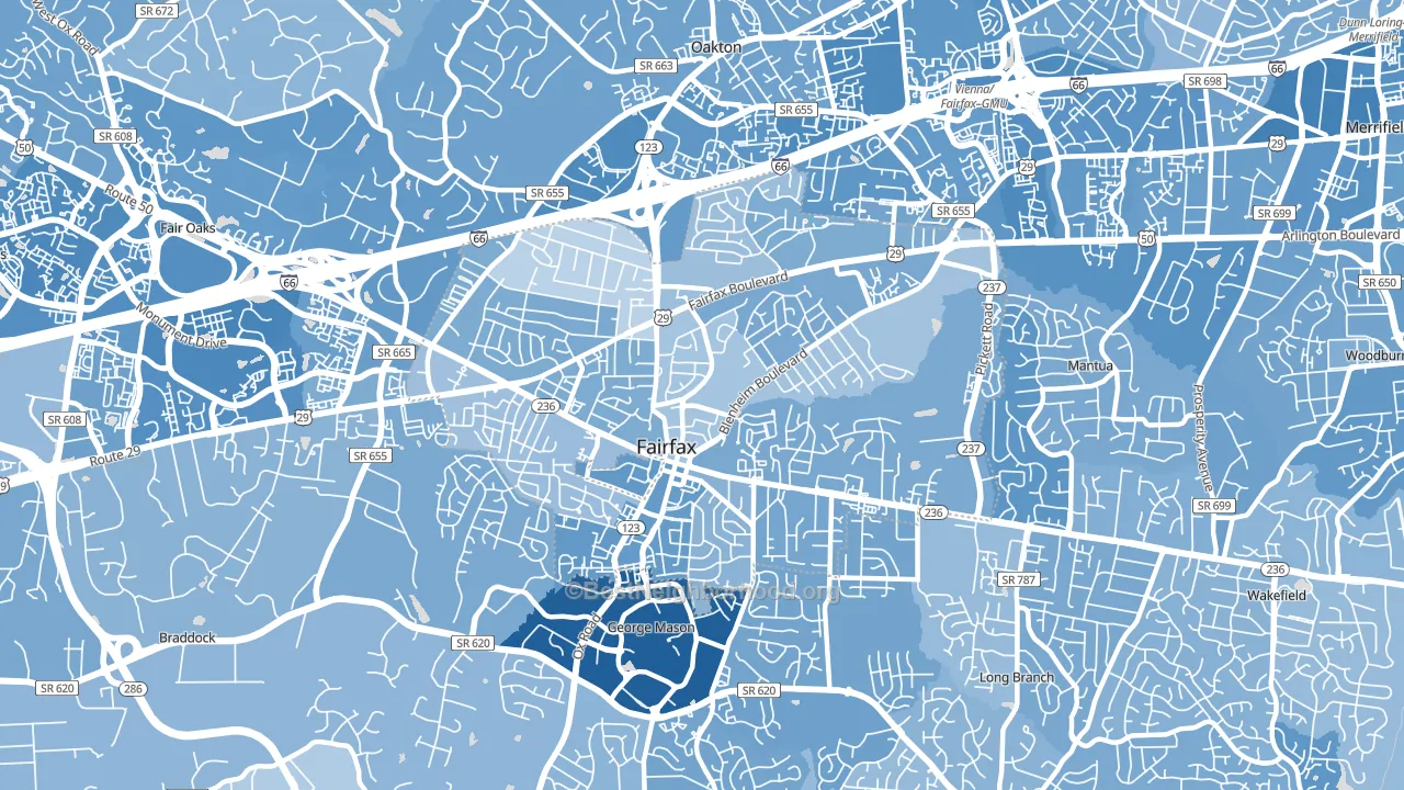 Fairfax City, VA block-group political-lean map