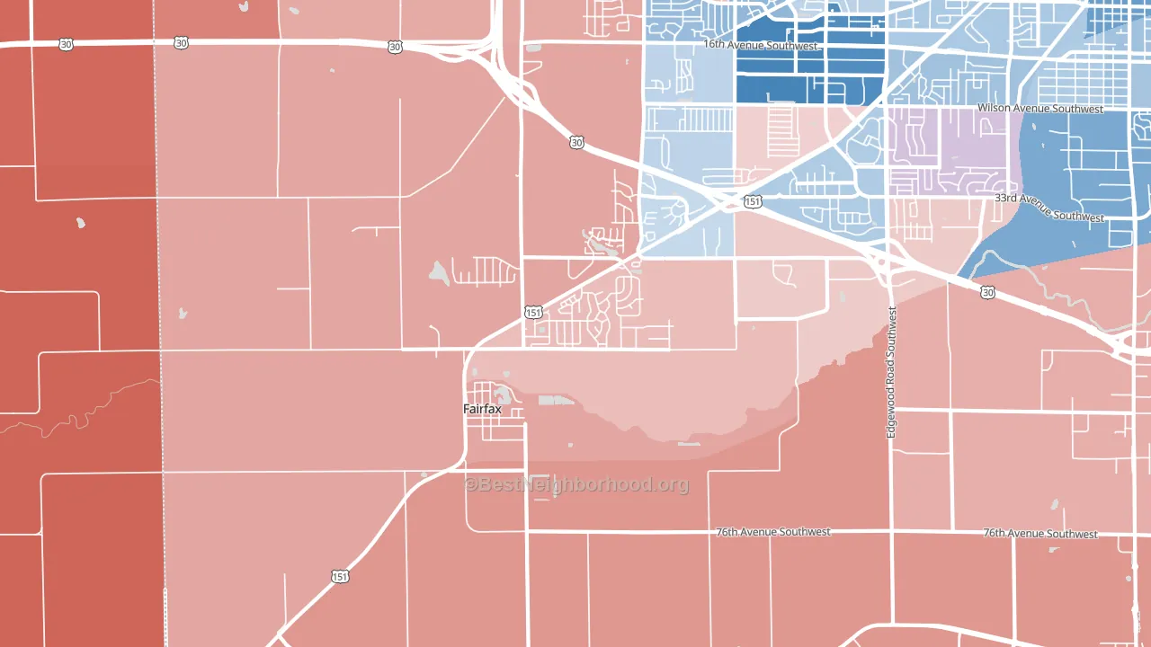Fairfax, IA block-group political-lean map
