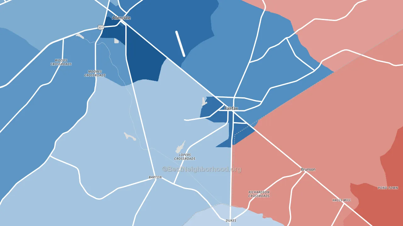 Fairfax, SC block-group political-lean map