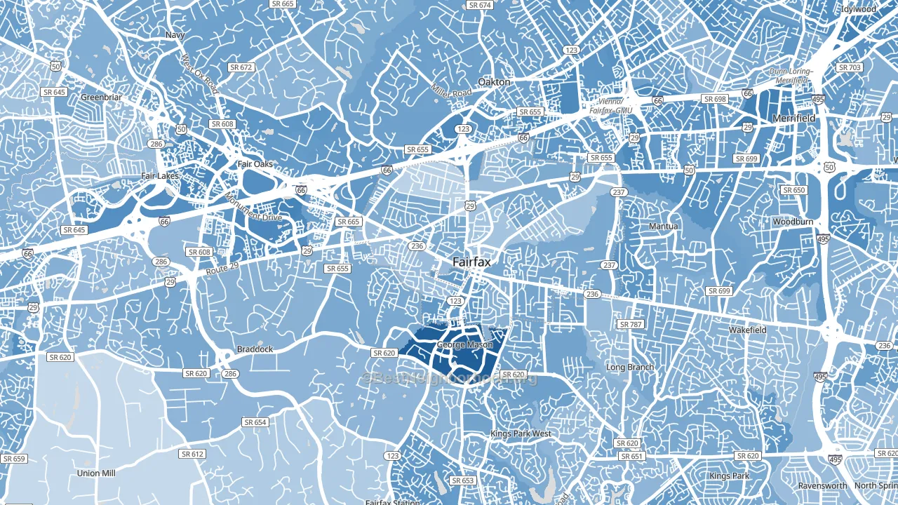 Fairfax, VA block-group political-lean map
