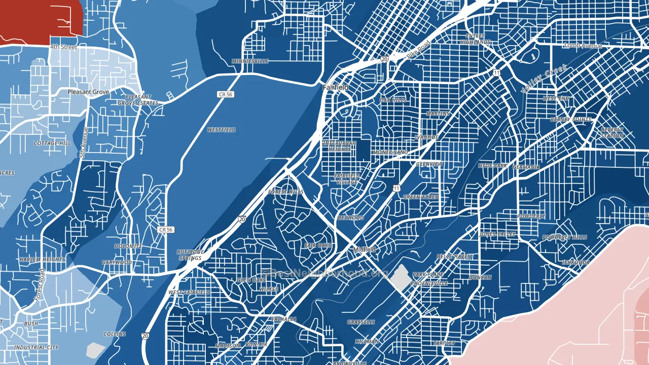 Fairfield, AL block-group political-lean map
