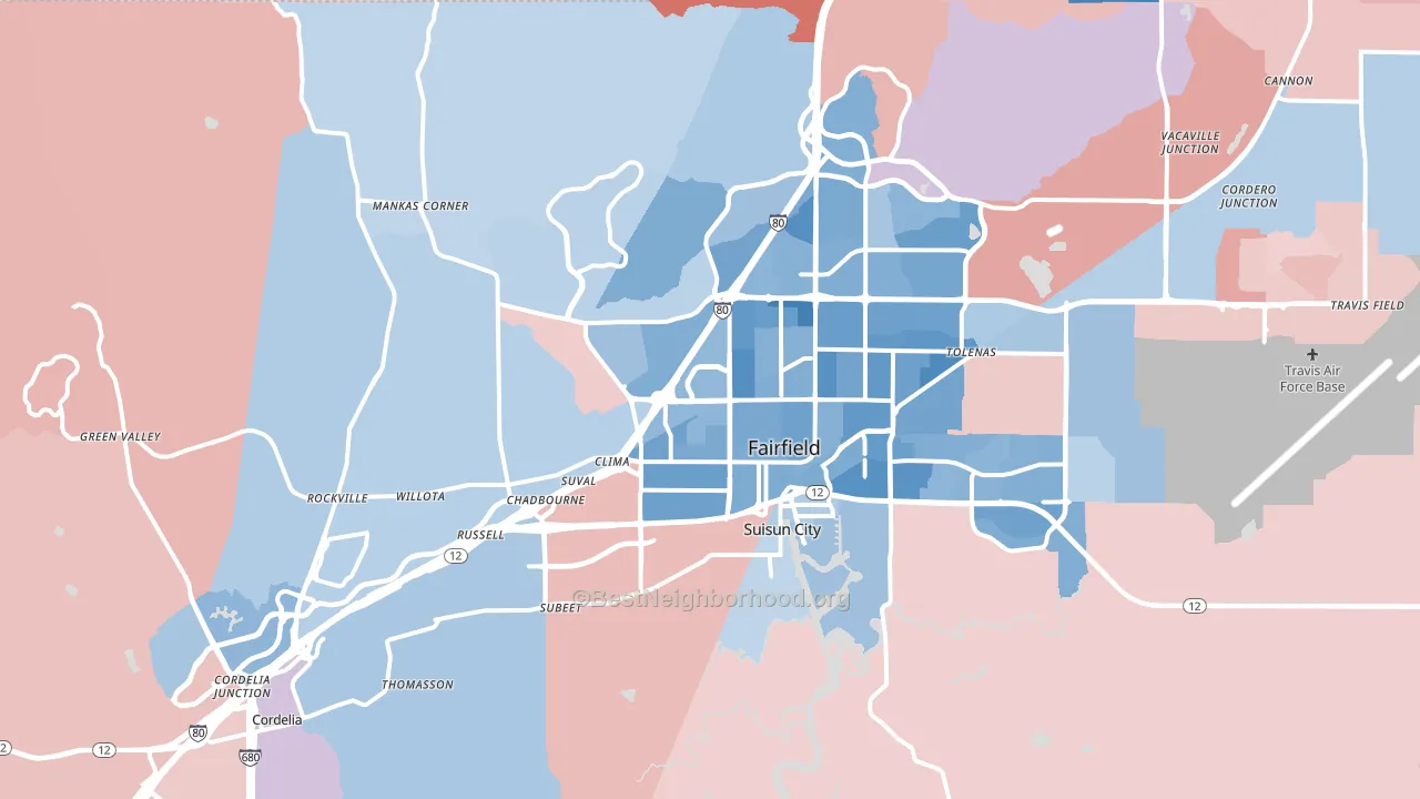 Fairfield, CA block-group political-lean map