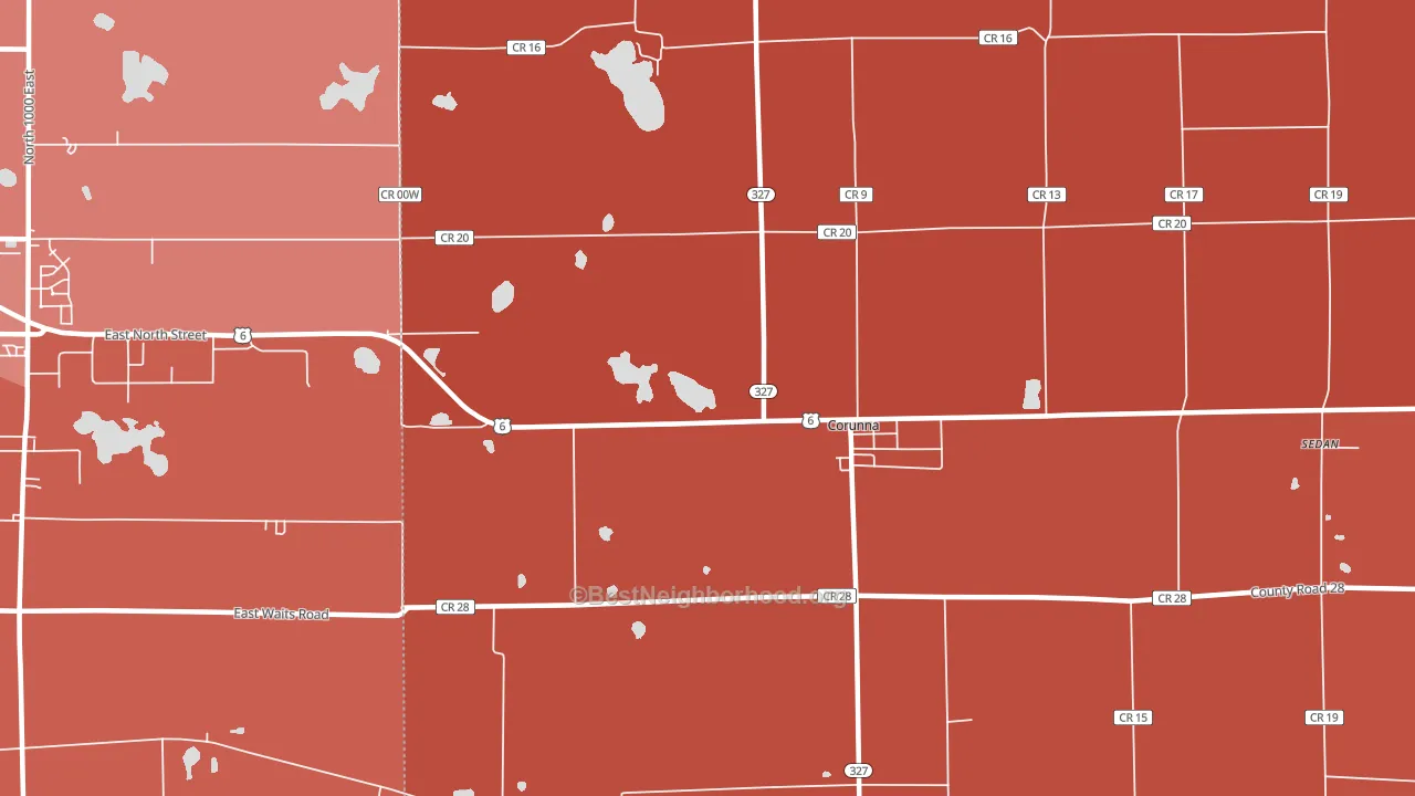 Fairfield Center, IN block-group political-lean map