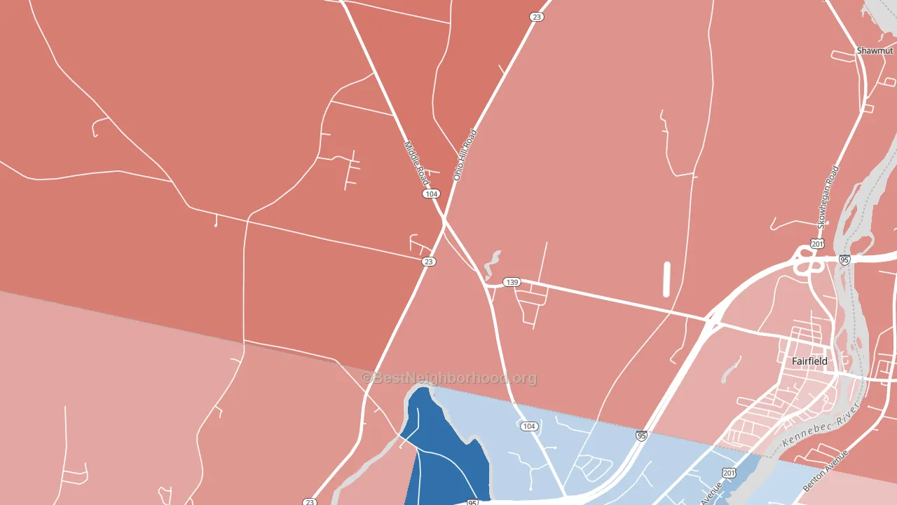 Fairfield Center, ME block-group political-lean map