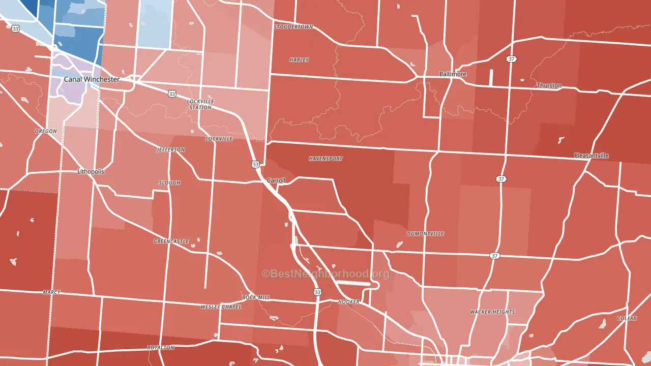 Fairfield County, OH block-group political-lean map