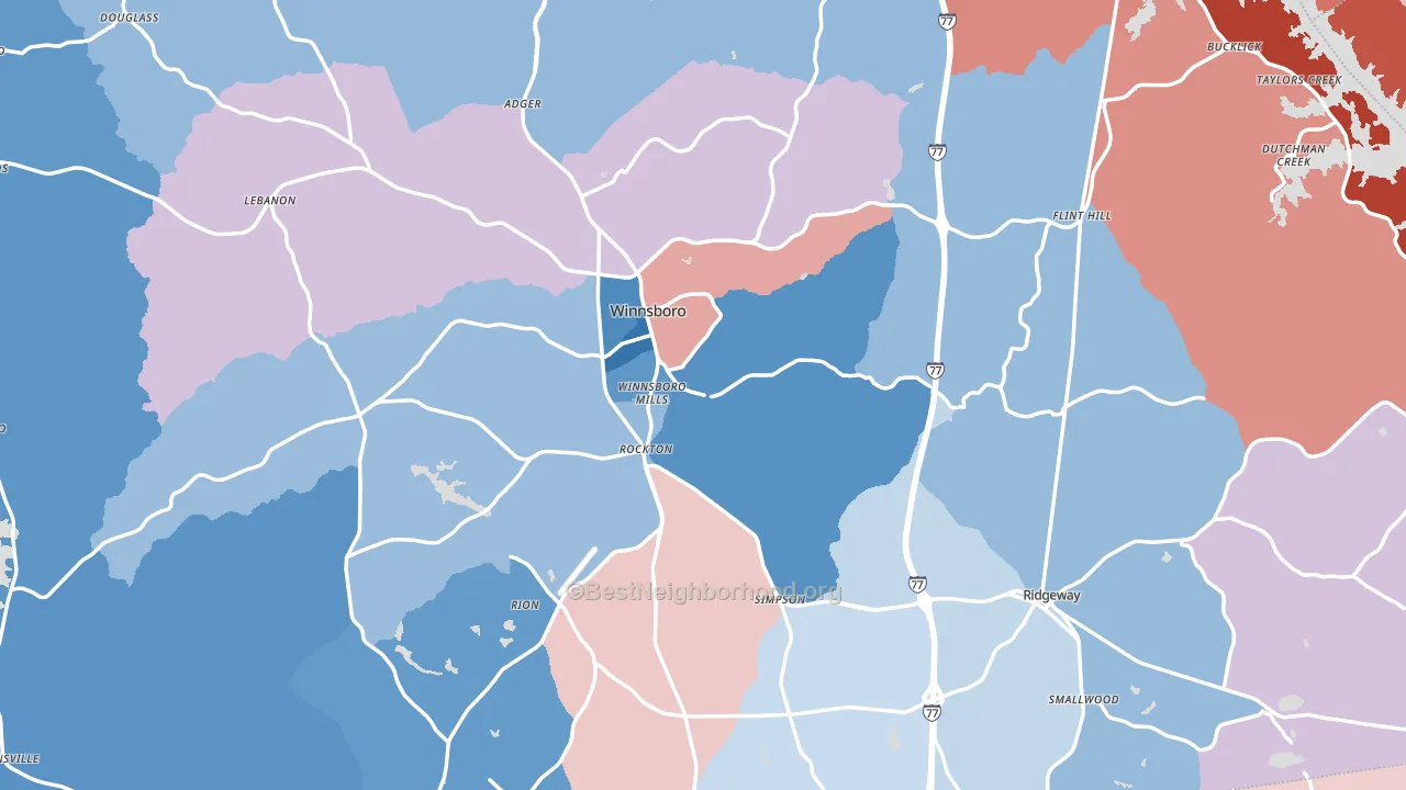 Fairfield County, SC block-group political-lean map