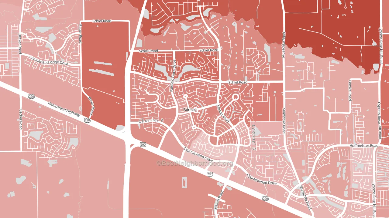 Fairfield, Cypress, TX block-group political-lean map