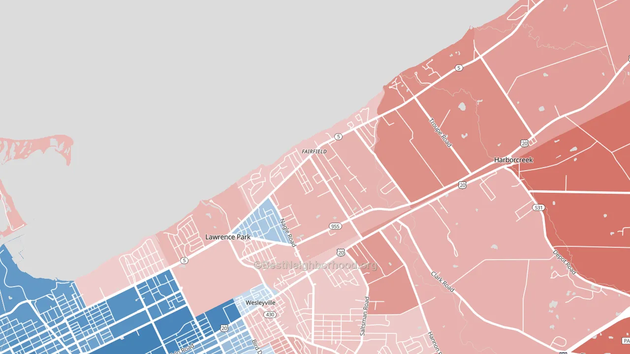 Fairfield, Erie, PA block-group political-lean map