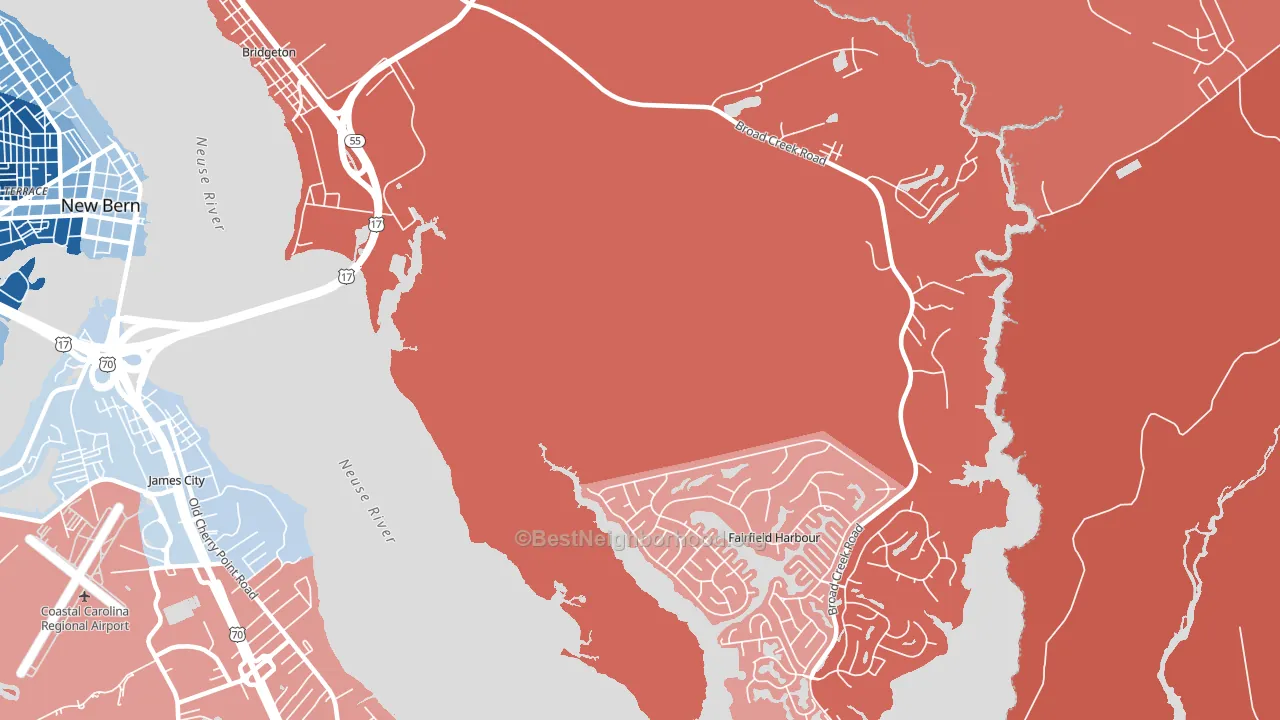 Fairfield Harbour, NC block-group political-lean map