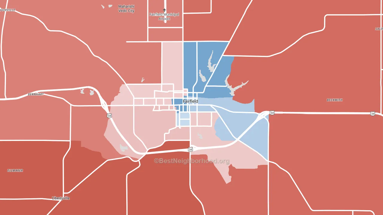 Fairfield, IA block-group political-lean map
