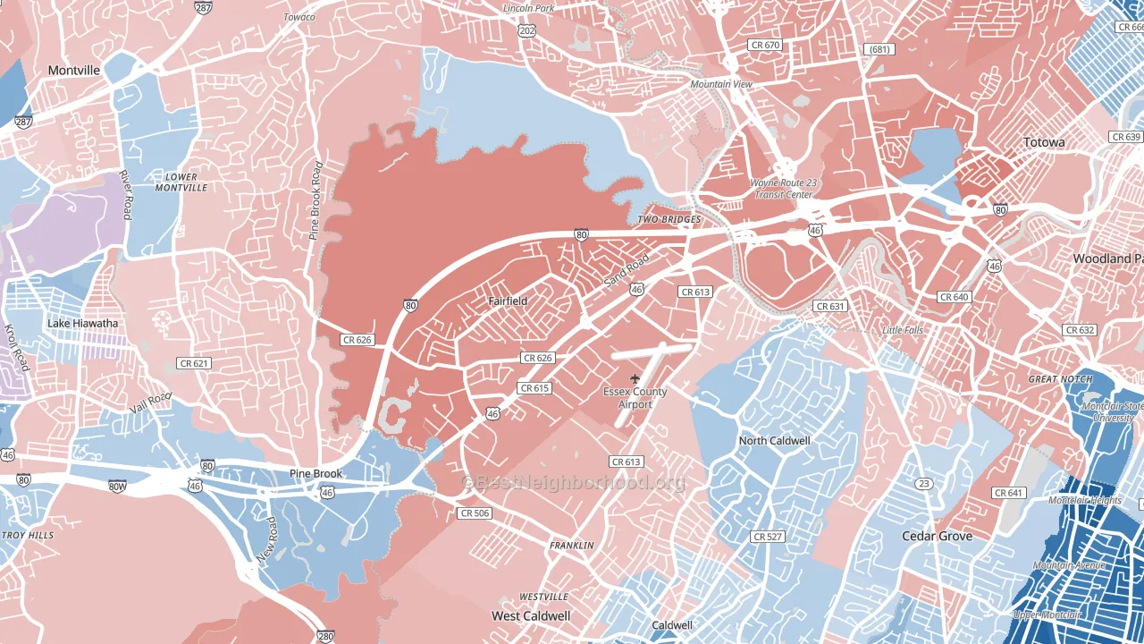 Fairfield, NJ block-group political-lean map