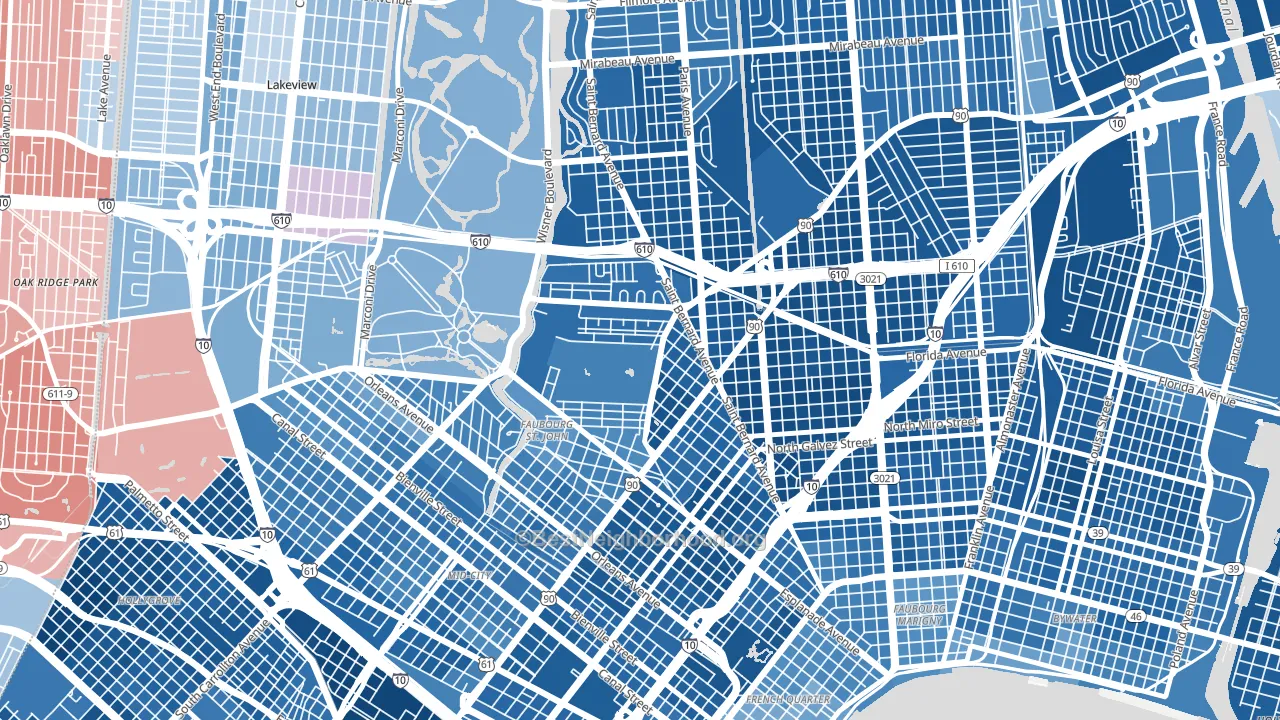 Fairgrounds, New Orleans, LA block-group political-lean map
