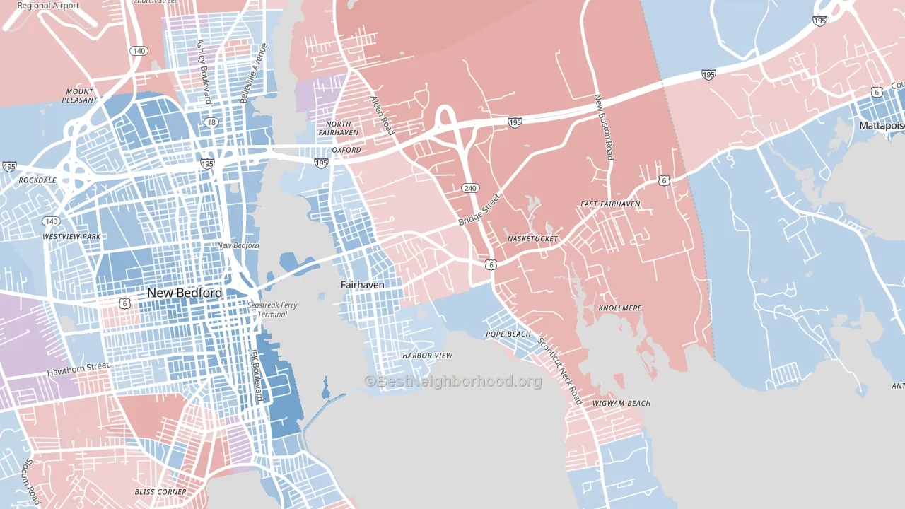 Fairhaven, MA block-group political-lean map