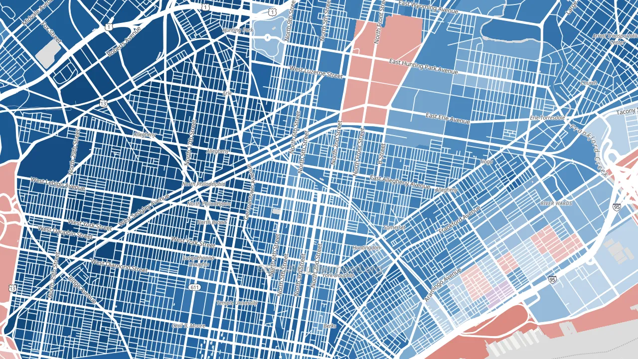 Fairhill, Philadelphia, PA block-group political-lean map