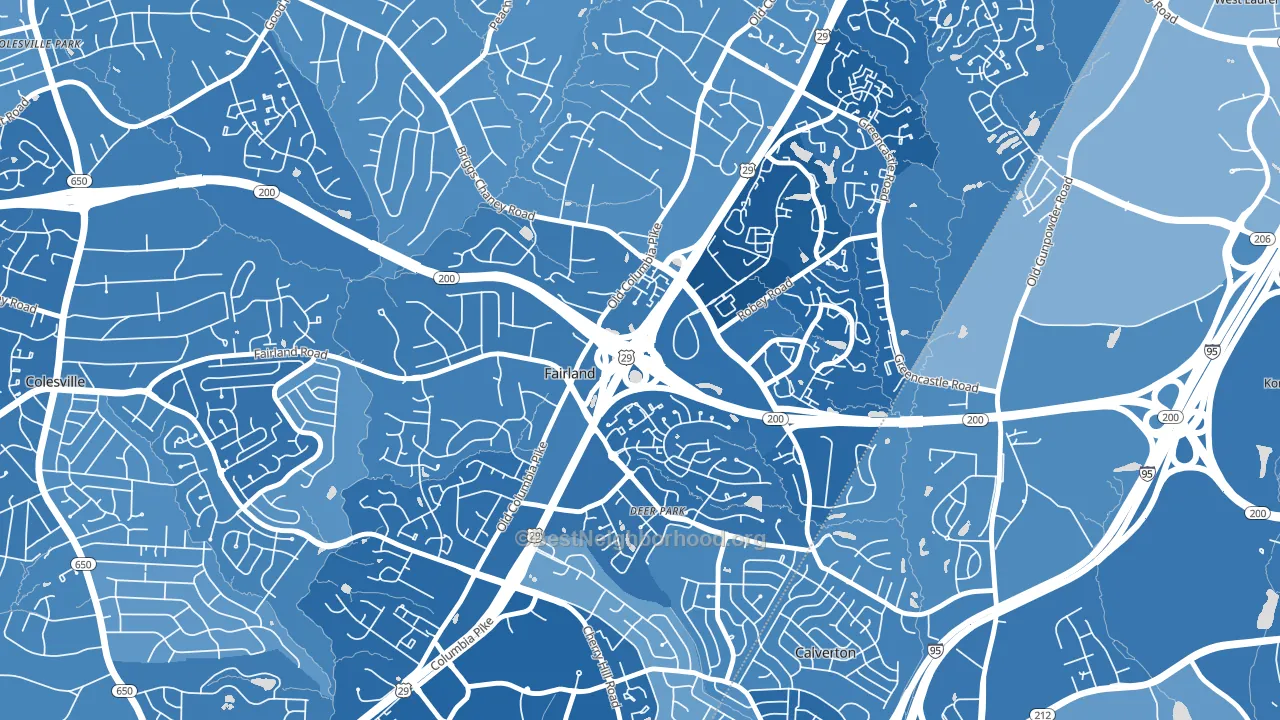 Fairland, MD block-group political-lean map